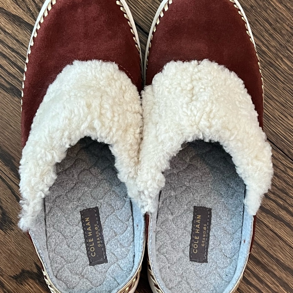 Cole Haan Grand Genuine Shearling Brown and Cream Slides Size 8.5 - Picture 5 of 10